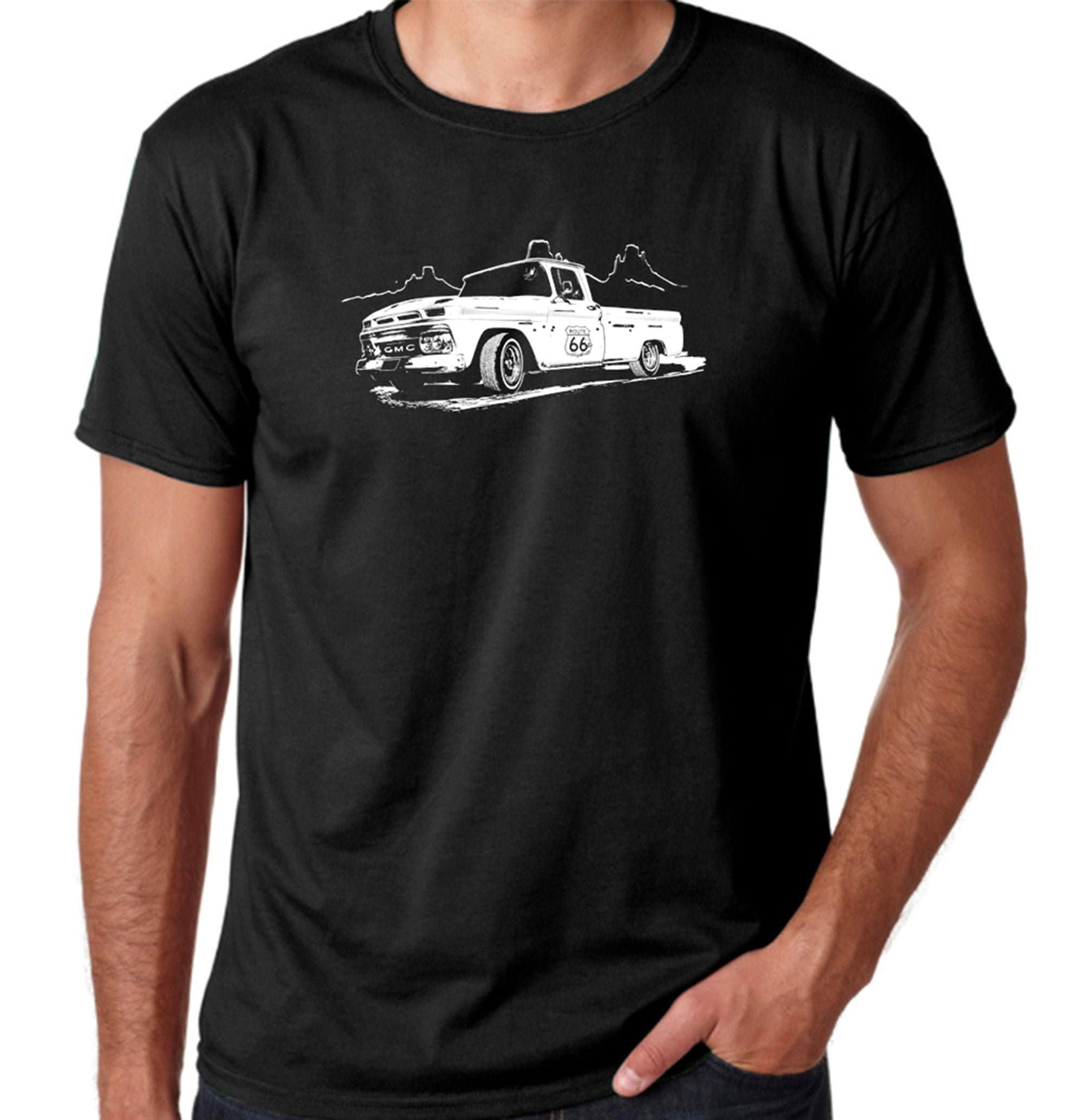 chevy pickup route 66 black t-shirt